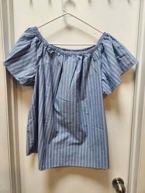 Elizabeth and James Blue Striped Off-Shoulder Blouse